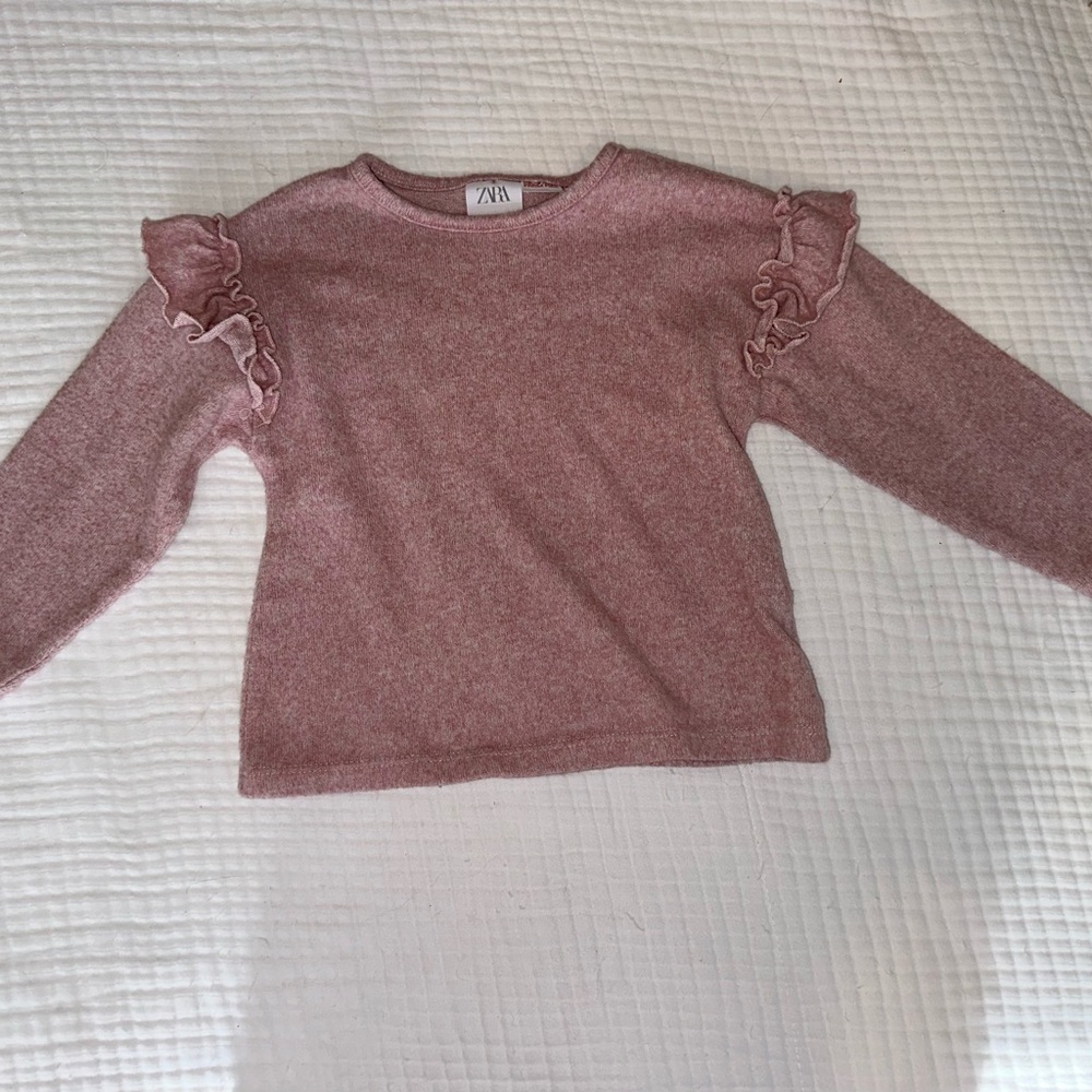 Zara Girls Dusty Rose Ruffle Shoulder Knit Top 2-3 Y